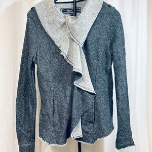 Blanc Noir Charcoal and Light Gray Ruffle Cardigan